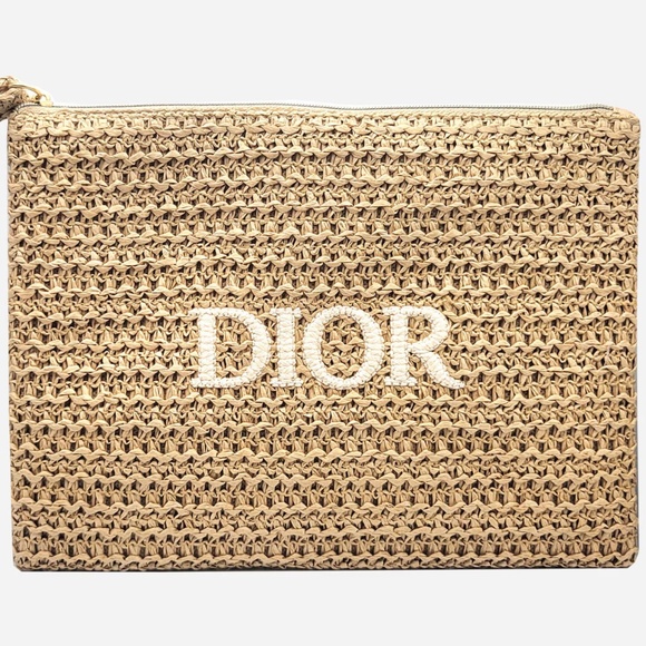 Dior Raffia Summer Clutch Make Up Pouch VIP Gift Handbag Novelty Authentic NEW - Picture 3 of 8